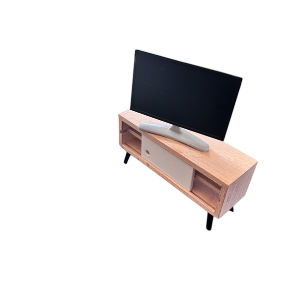 Miniature Dollhouse Living Room Furniture 8PC Blue Natural Wood Collector Mini - Picture 2 of 4